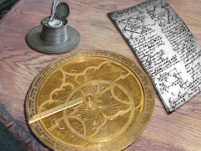 Инструменты для составления гороскопа: астролябия, перо, бумага...